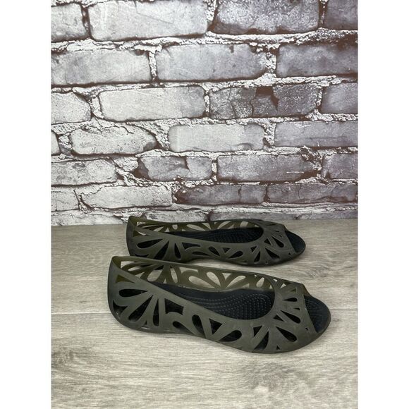 Crocs Isabella Black Jelly Ballet Peep Toe Cut Out Sandals Women Sz 10M US/41EU - Picture 2 of 16